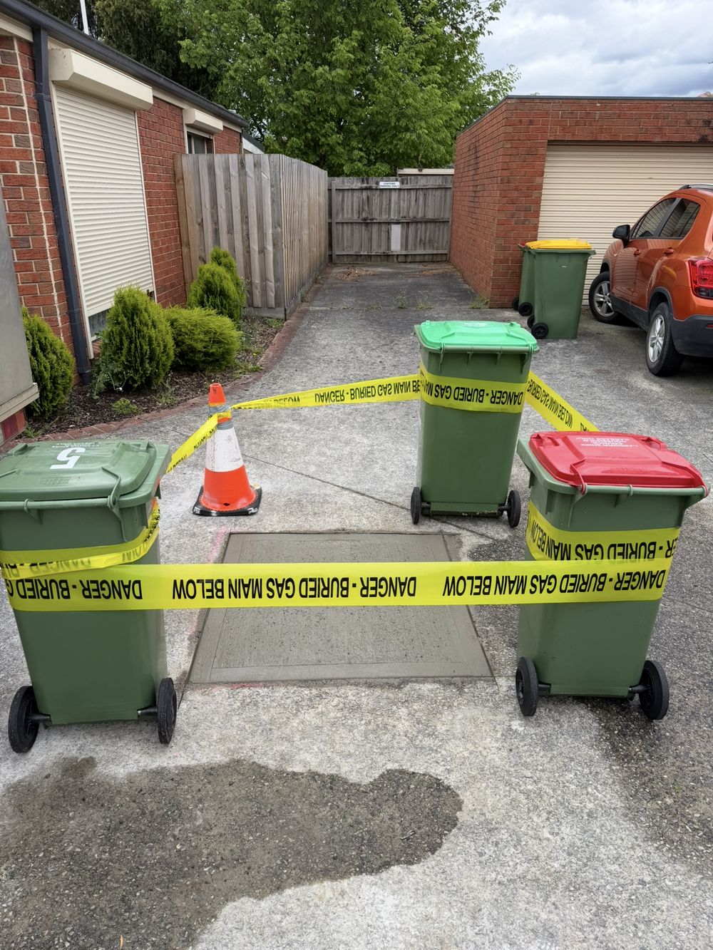 Reinstated concrete driveway after underground burst water pipe repair in Ferntree Gully