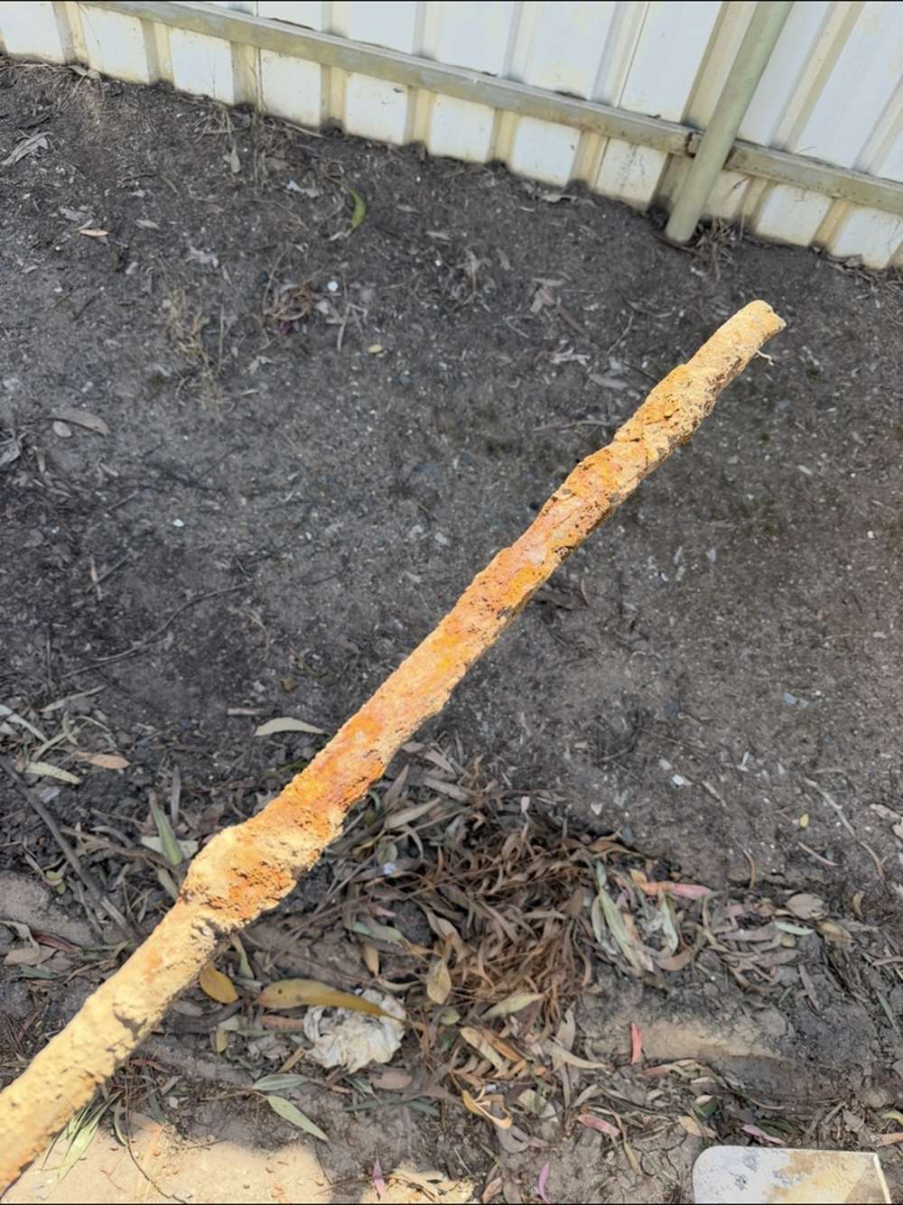 Corroded galvanised water pipe removed from the ground in Wantirna